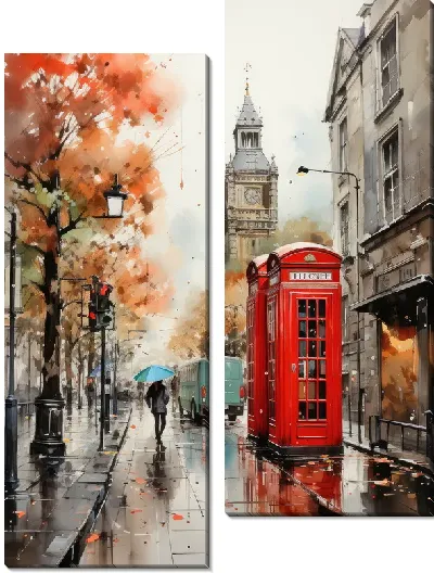 Модульная картина Телефонная будка в Лондоне №6