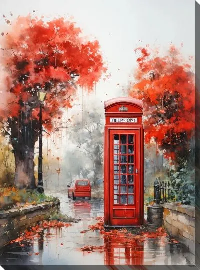 Картина маслом Телефонная будка в Лондоне №9