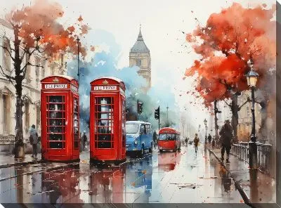 Картина маслом Телефонная будка в Лондоне №10