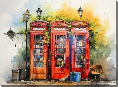 Картина маслом Телефонная будка в Лондоне №11