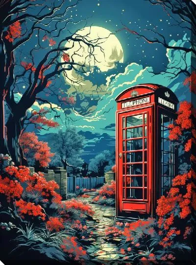 Картина маслом Телефонная будка в Лондоне №12