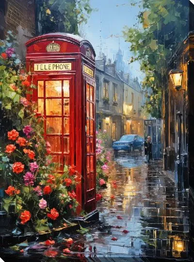 Картина маслом Телефонная будка в Лондоне №16