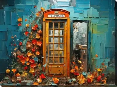 Картина маслом Телефонная будка в Лондоне №17