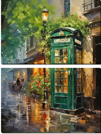 Модульная картина Зеленая телефонная будка