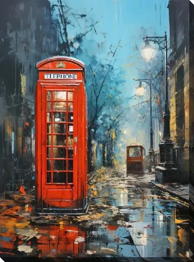 Картина маслом Телефонная будка в Лондоне №19