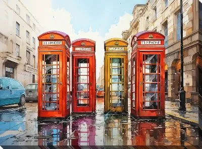 Картина маслом 4 телефонные будки