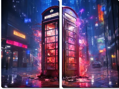 Модульная картина Телефонная будка в неоне №26