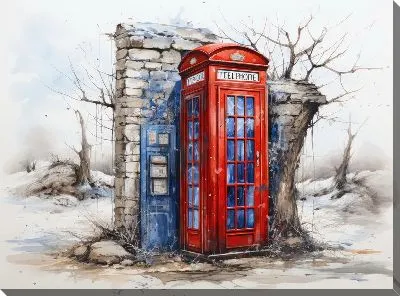 Картина маслом Телефонная будка и стена