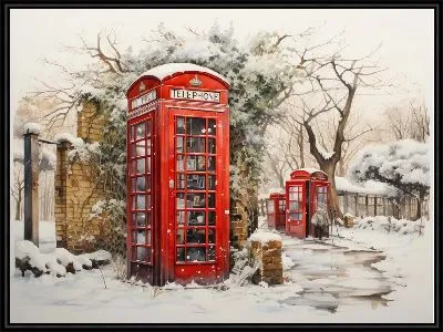 Картина Телефонная будка зимой №27
