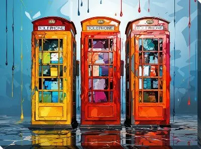 Картина маслом Красочные телефонные будки в стиле арт