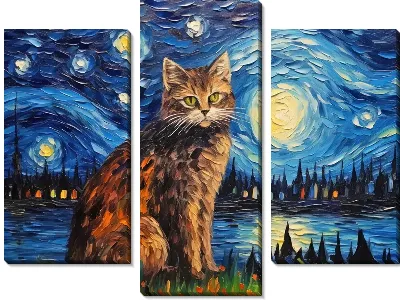 Модульная картина Кошка в стиле Ван Гога