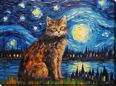 Картина маслом Кошка в стиле Ван Гога