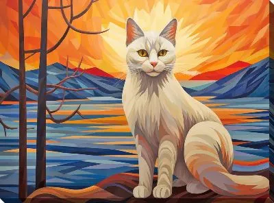 Картина маслом Белая кошка в стиле арт