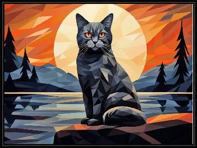 Картина Черная кошка на фоне Солнца