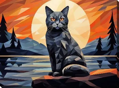 Картина маслом Черная кошка на фоне Солнца