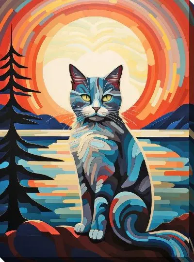Картина маслом Полосатая кошка на фоне Солнца