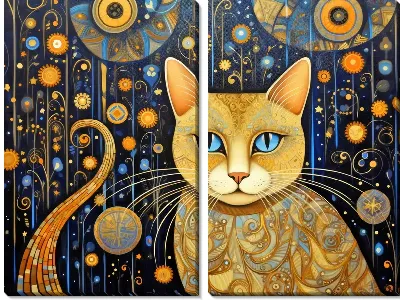 Модульная картина Кошка в стиле Климта