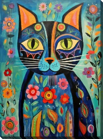 Картина маслом Кошка и цветы