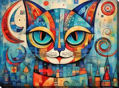 Картина маслом Кошка и город