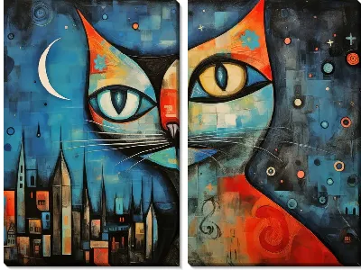 Модульная картина Кошка и Луна
