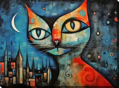 Картина маслом Кошка и Луна