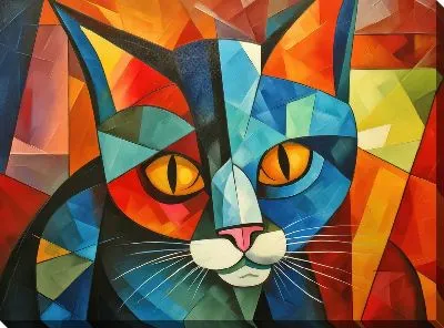 Картина маслом Кошка в стиле кубизм №1