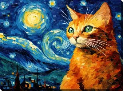 Картина маслом Рыжий кот в стиле Ван Гога №2