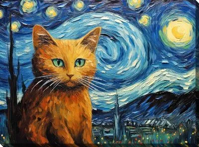 Картина маслом Кошка в стиле арт №43