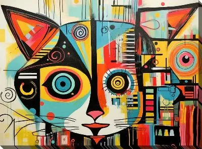 Картина маслом Кошка в стиле арт №46