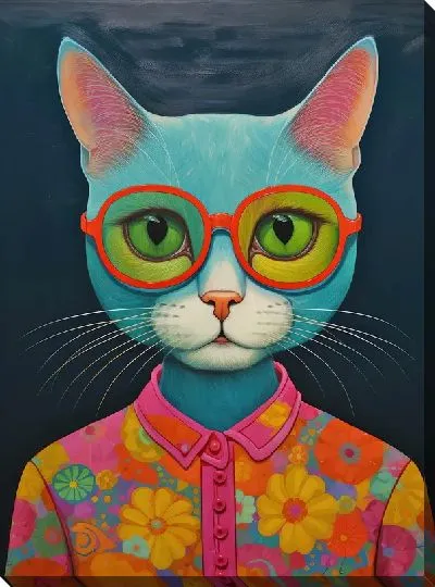 Картина маслом Кошка в красных очках