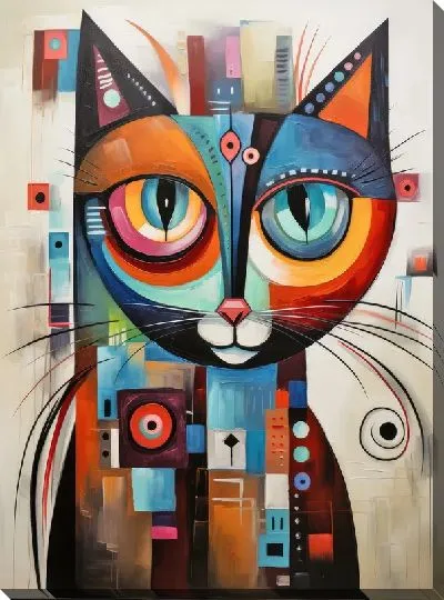Картина маслом Кошка в стиле арт №50
