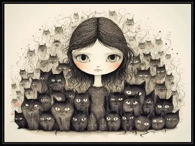 Картина Девочка и стая кошек