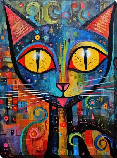 Картина маслом Кошка в стиле арт №64