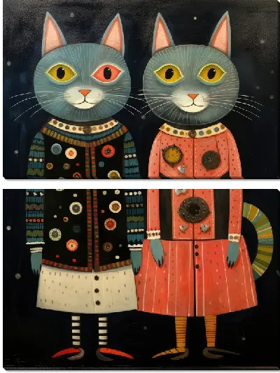 Модульная картина Две кошки в костюмах