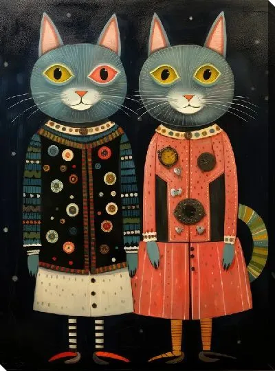Картина маслом Две кошки в костюмах