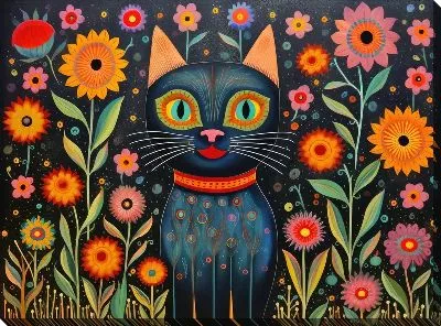 Картина маслом Кошка в стиле арт №70