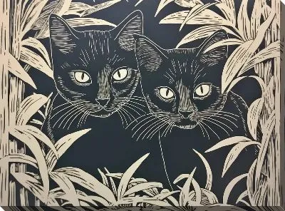 Картина маслом Две черные кошки