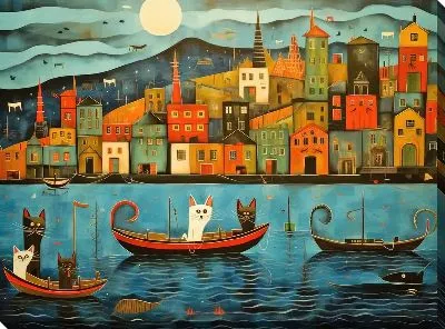 Картина маслом Вошки плывут по речке