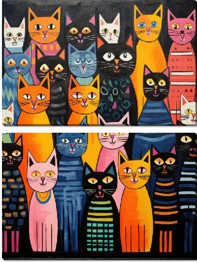 Модульная картина Разноцветные кошки