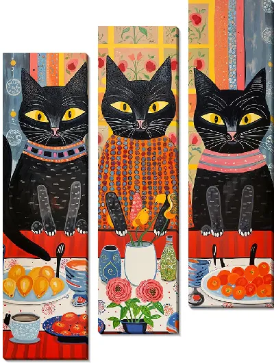 Модульная картина Три кошки за трапезой