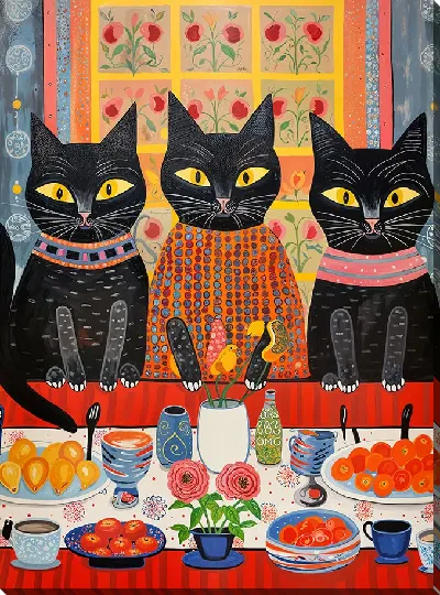 Постер Три кошки за трапезой