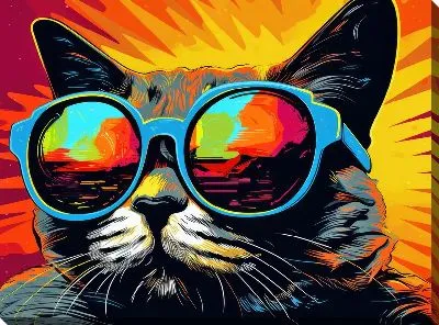 Картина маслом Кот в солнечных очках в стиле арт