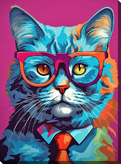 Картина маслом Кот в красных очках в стиле арт