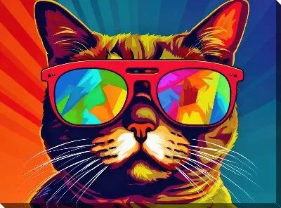 Картина маслом Кот в солнечных очках в стиле арт №2