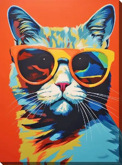 Картина маслом Кот в солнечных очках в стиле арт №4