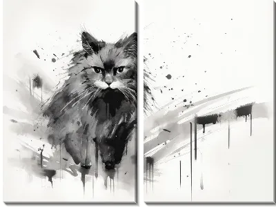 Модульная картина Кот в стиле рисунка №2