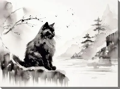 Картина маслом Кот в стиле рисунка №3