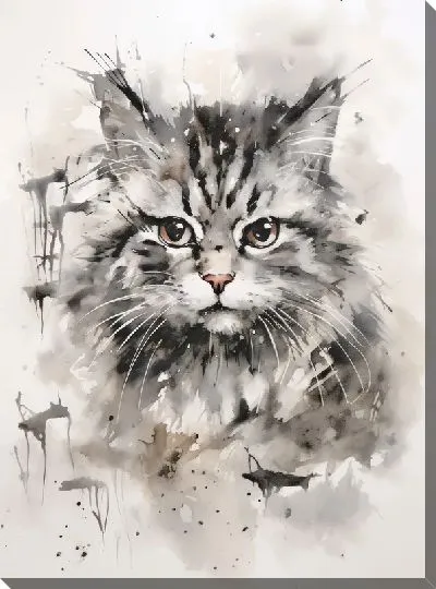 Картина маслом Кот в стиле рисунка №4
