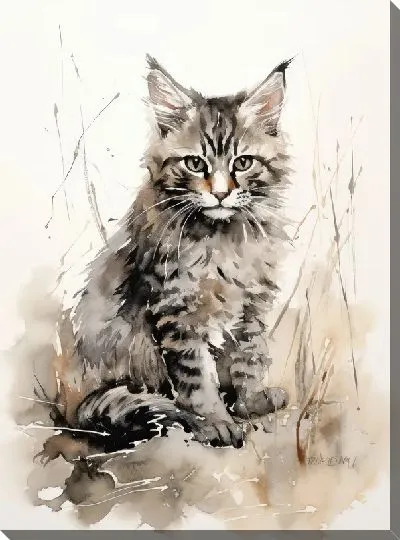 Картина маслом Кот в стиле рисунка №6