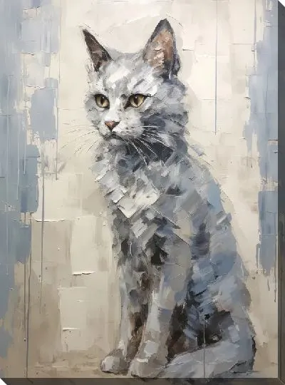 Картина маслом Серый кот в стиле мастихин